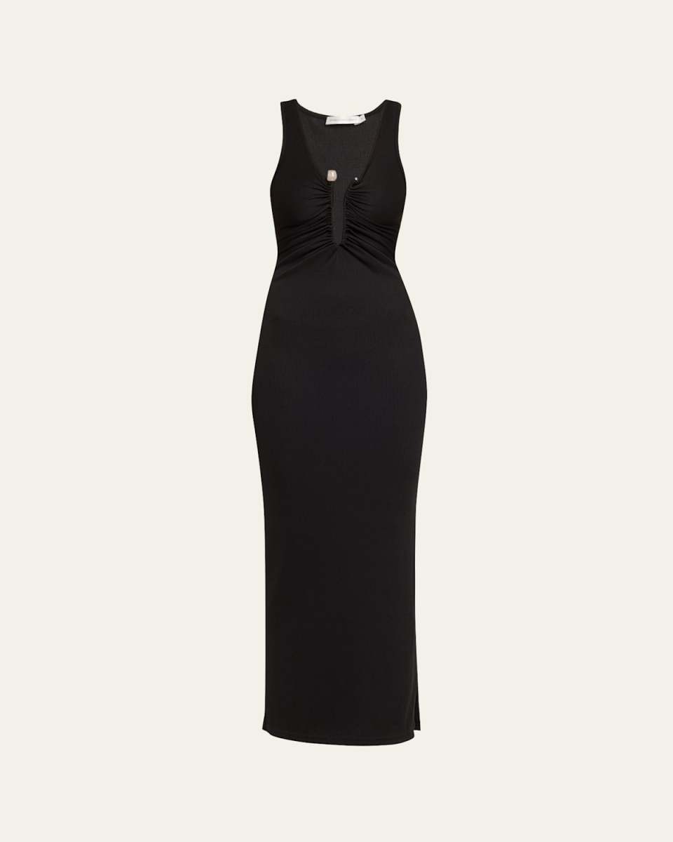 Crystal Pin Ruched Maxi Tank Dress
